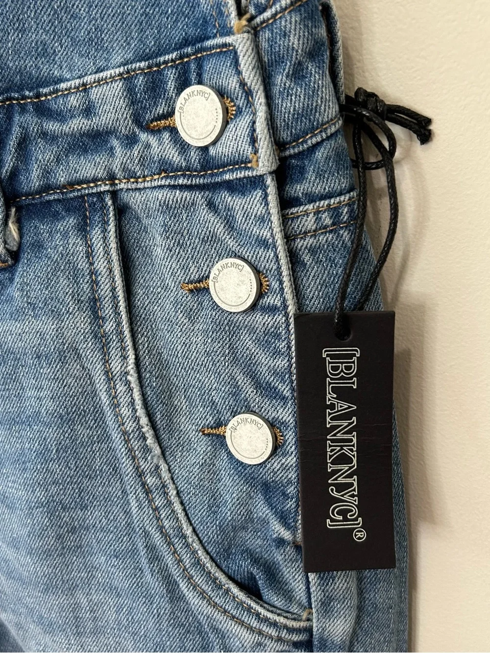 Blank NYC Women’s Denim Distressed Medium BlueJean Overalls Cottagecore Size 24
